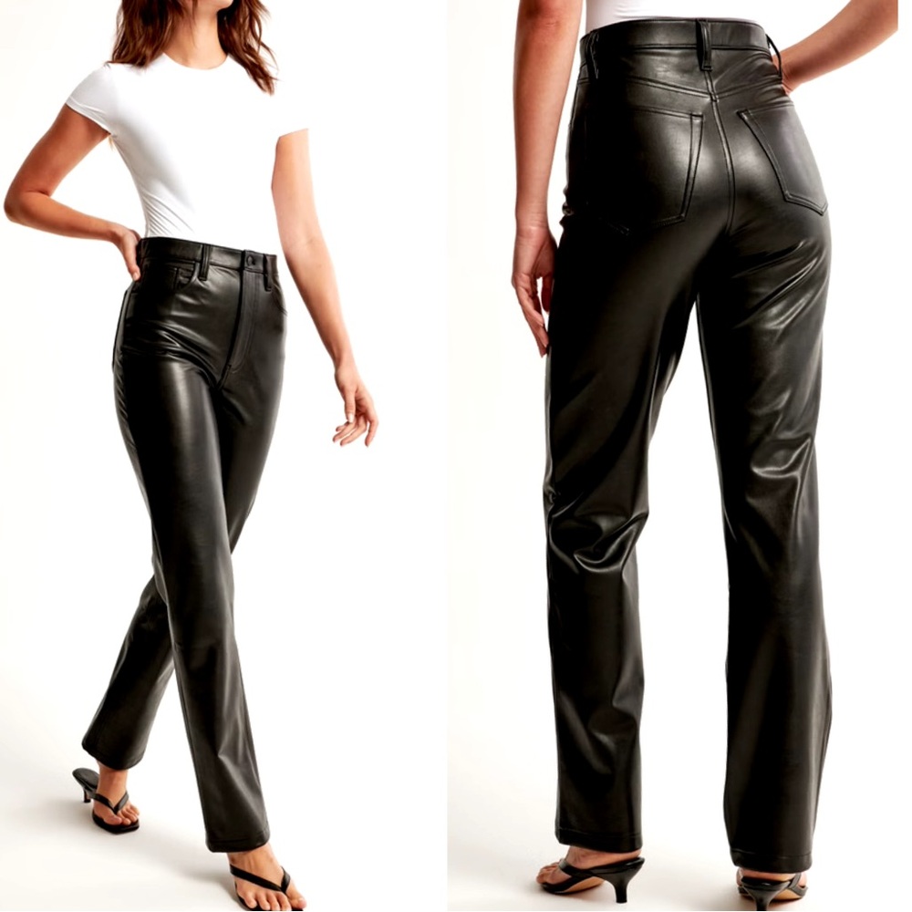 PLUS Abercrombie & Fitch NWT Black Vegan Leather 90’s High Rise Straight Pant 16